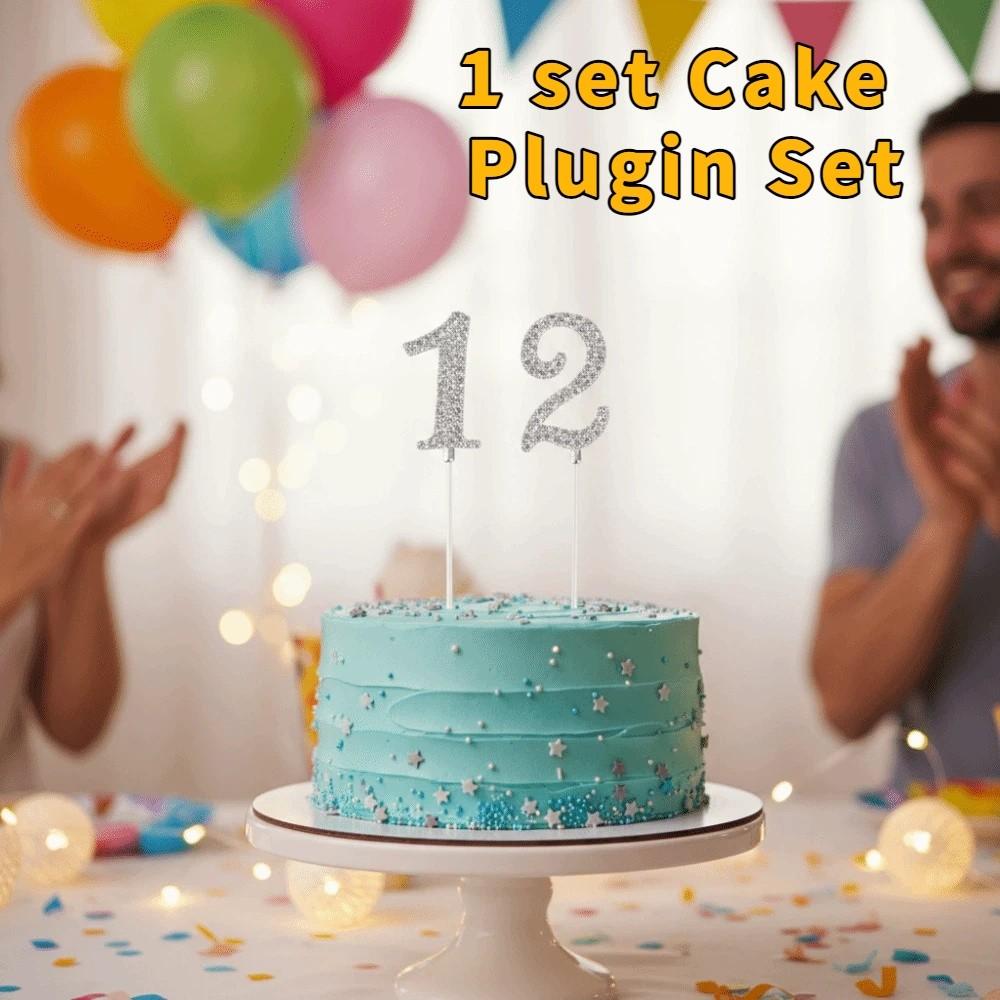 Rhinestone Number Cake Topper Glitter Digital Cakes Dessert Decor Birthday Candle Holder Party