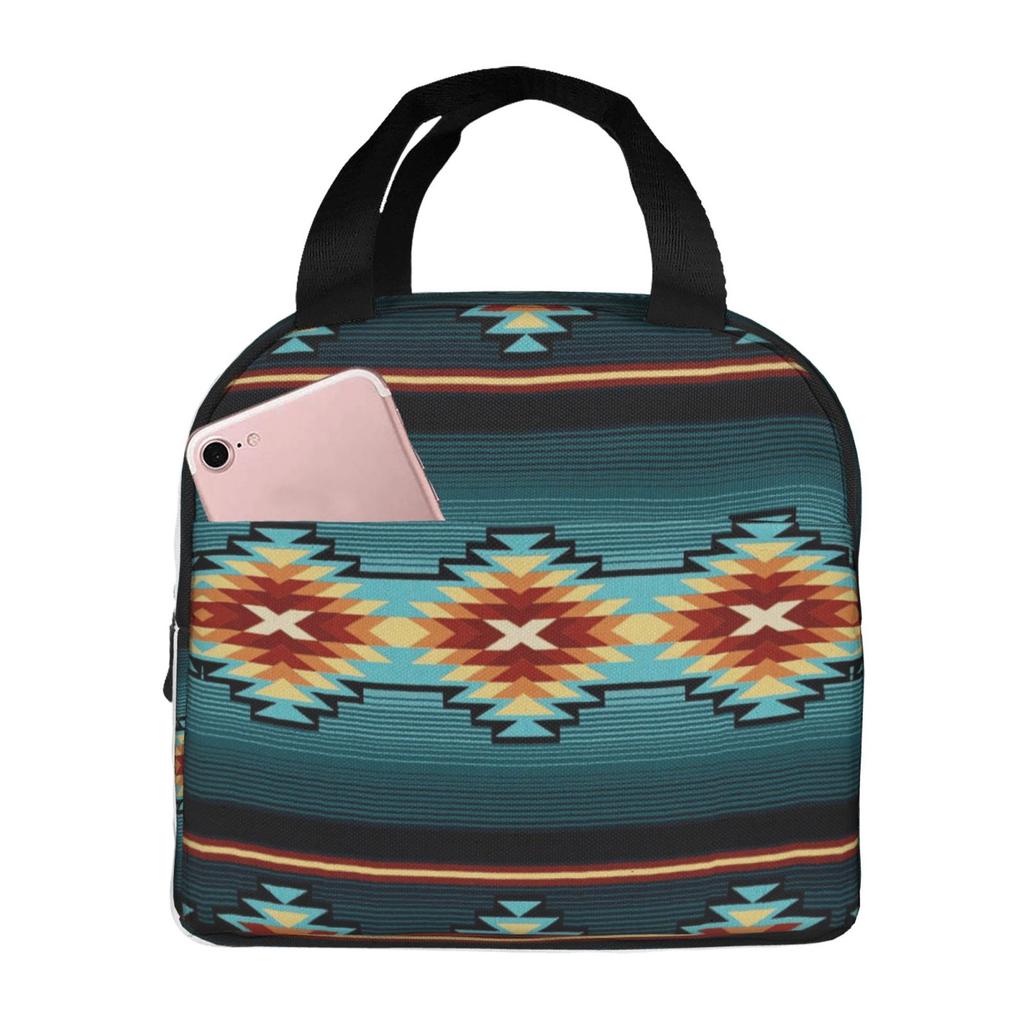 Tribal Geometría Azteca Print Portable Lunch Boxes Waterproof Thermal Cooler Food Insulated Lunch Bag Kids School Children