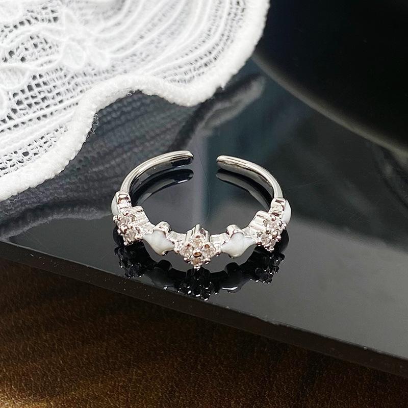 Light Luxury Full Diamond Inlaid Zircon Super Flash High-End Open Ring Exquisite Elegant Ring Woman
