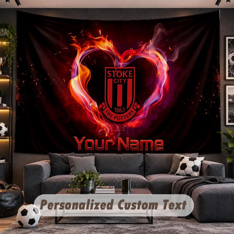 Wall Hanging Tapestry Custom NameStoke City FC Pattern Personalized Printed Fabric Wall Decor