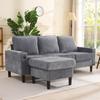 Upholstered sofa with USB and Type-C ports, 3-seater with two cup holders for living room, lounge and bedroom – L-shaped sofa bed, Grey, Linen
