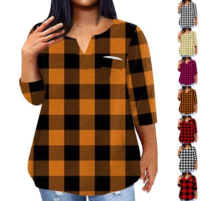 Женский модный повседневный пуловер с рукавами три четверти и V-образным вырезом с принтом, топ с рукавами 4/3