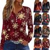 Women's T Shirt Tee Christmas Print Button Long Sleeve Daily Weekend Fashion Basic V- Neck Regular Top