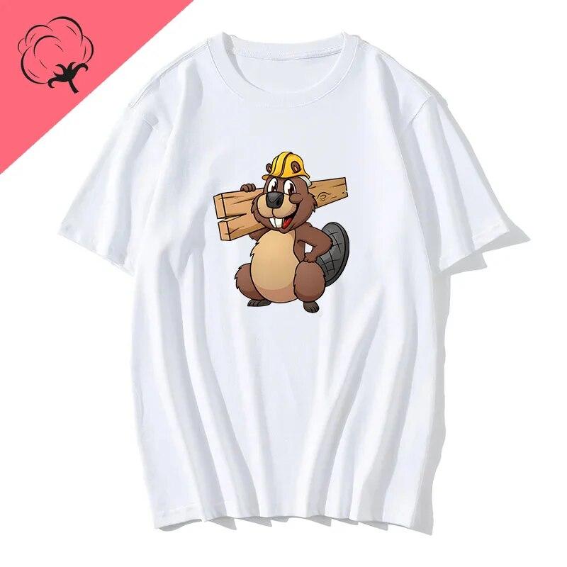 Милые топы с круглым воротником в виде бобра для студентов, последняя повседневная футболка, новинка, футболки с графическим принтом для игр, одежда унисекс, хлопковая футболка