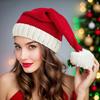 Шапка Санты Красно-бело-зеленая полосатая вязаная рождественская шапка с плюшевым помпоном Праздничный аксессуар