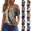 Women's Fashion Casual Print Sexy Cold Shoulder Short Sleeve T-shirt Top