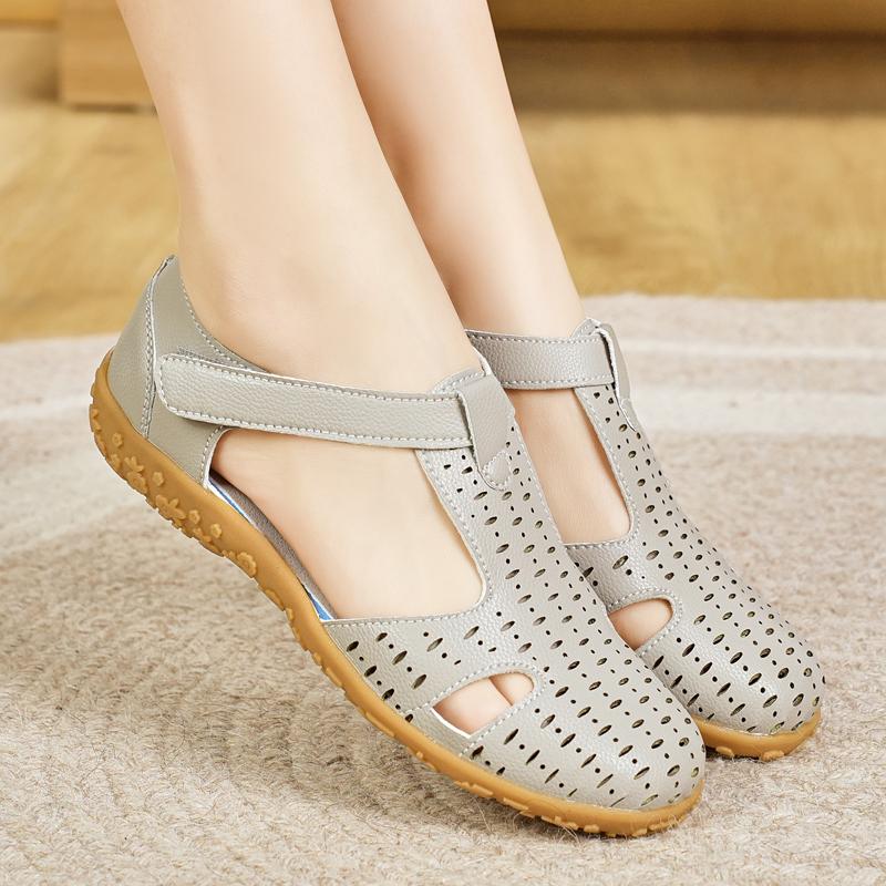 Женские сандалии летние Мэри Джейн пляжные туфли на плоской подошве с закрытым носком повседневные мягкие прогулочные сандалии большого размера