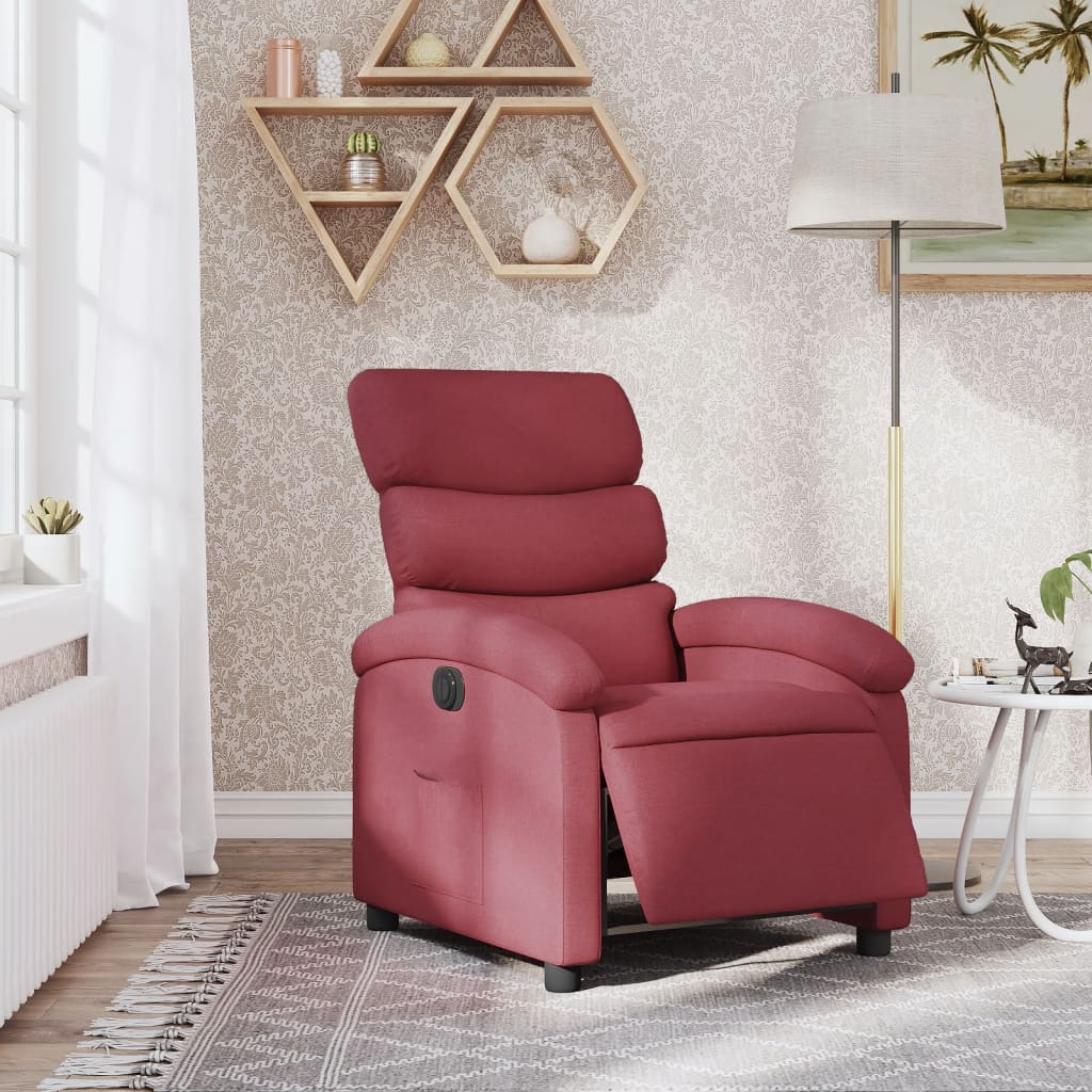Electric Recliner Chair Burgundy Fabric