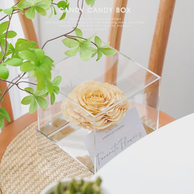 Custom Portable Transparent Acrylic Flower Gift Box