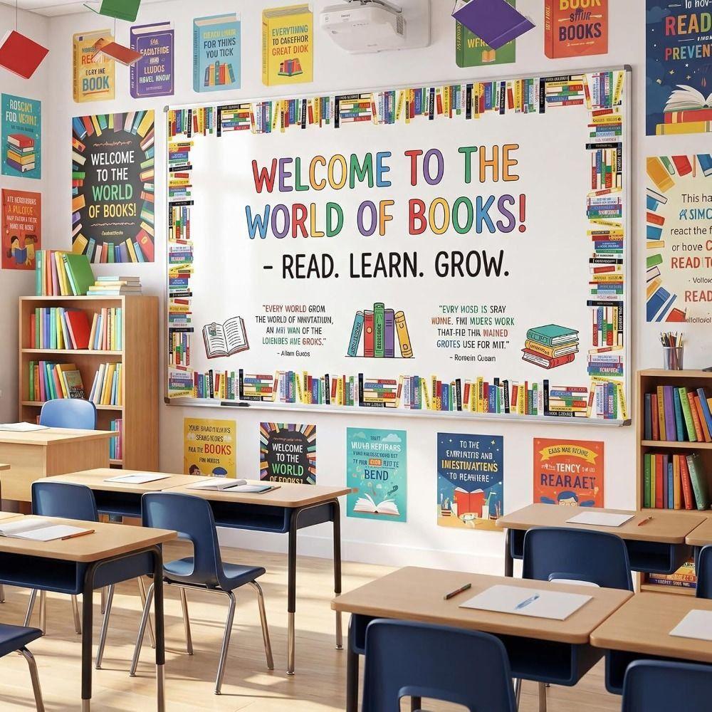Self Adhesive Border Sticker Roll Book Pattern Classroom Border Sticker Library Decor