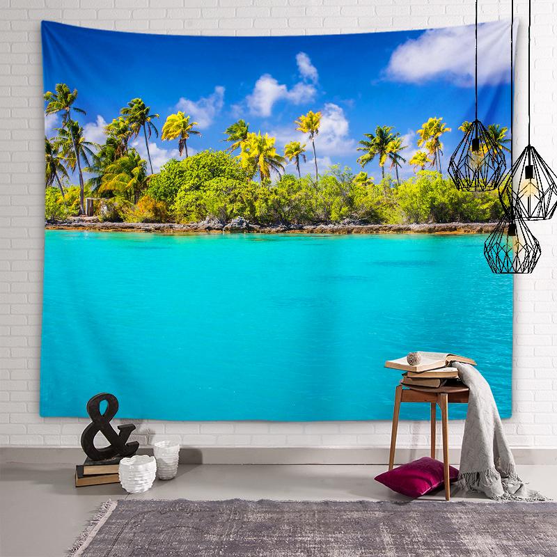 Пляжный пейзаж Гобелен Сумерки Закат Пейзаж Настенное художественное оформление Эстетика общежития Гостиная Спальня Украшение дома