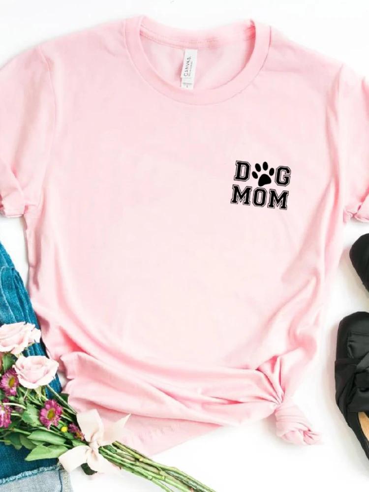 Женская футболка Мама собаки с карманом Женская футболка с коротким рукавом и круглым вырезом Свободная футболка Женская повседневная футболка Одежда Топы
