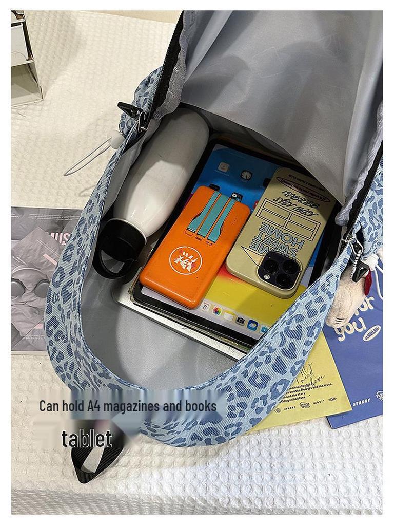 Women's Red Leopard Print Double Shoulder Backpack - Stylish American Niche Travel Bag, Large Capacity, Lightweight