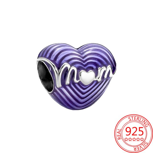 Подвеска из стерлингового серебра 925 пробы, романтическая розовая любовь, фиолетовый камень, подходящий для модного браслета для женщин, изготовление ювелирных изделий своими руками