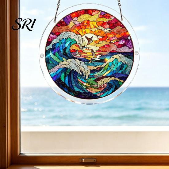 Unique Acrylic Puzzle Pieces Jigsaw Suncatcher Stained Glass Window Hanging Ornament DIY Puzzles Sun Catcher Panel for Home Decor Gifts Mom Friends
