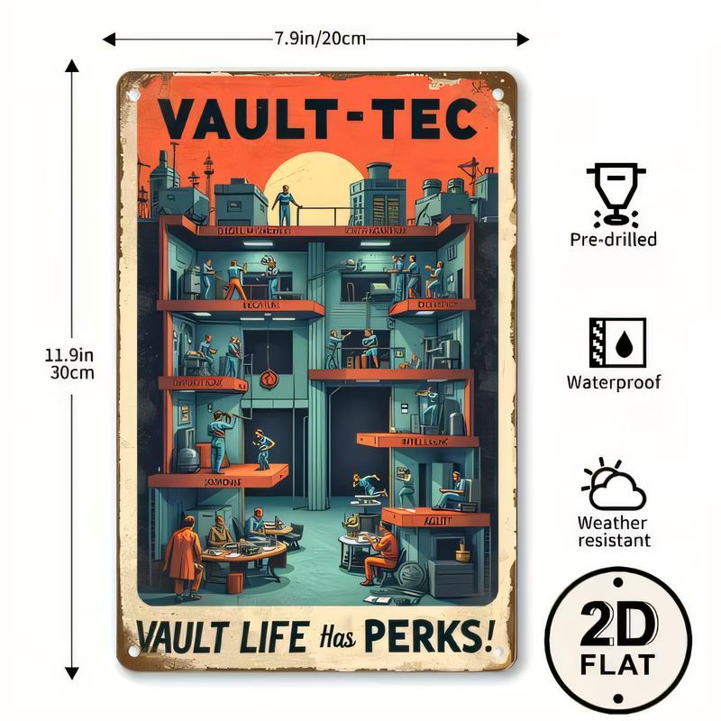 Tin Sign VaultTec Vault Life Has Perks Vintage Metal Poster Retro Wall Art for Home Garage Bar Man Cave PreDrilled Weatherpro