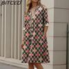 Женская мода осень зима повседневные платья с длинным рукавом и v-образным вырезом