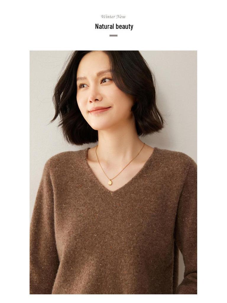 Новый роскошный свитер из 100% чистой шерсти с цветочным узором - женский корейский с V-образным вырезом, плотная и свободная вязка