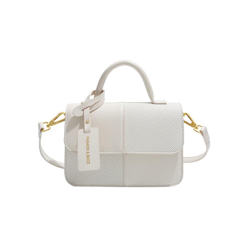 2025 new contrasting color retro portable small square bag female Sen Meng fashionable texture shoulder bag personalized commuter messenger bag
