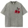 Cherry Print Wash Women's T-Shirt Oversized Loose Retro Short Sleeve Unisex Sweet Casual Fashion Top Base Tee