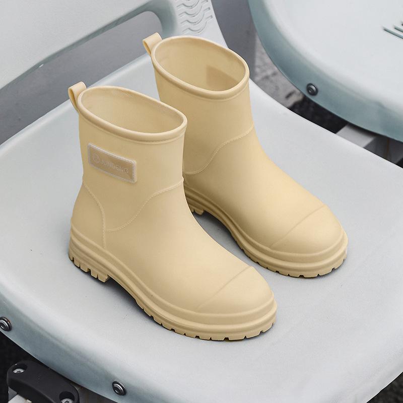 Модные универсальные женские резиновые сапоги средней высоты, водонепроницаемые и бархатные теплые резиновые сапоги для взрослых, кухонные нескользящие рабочие резиновые сапоги