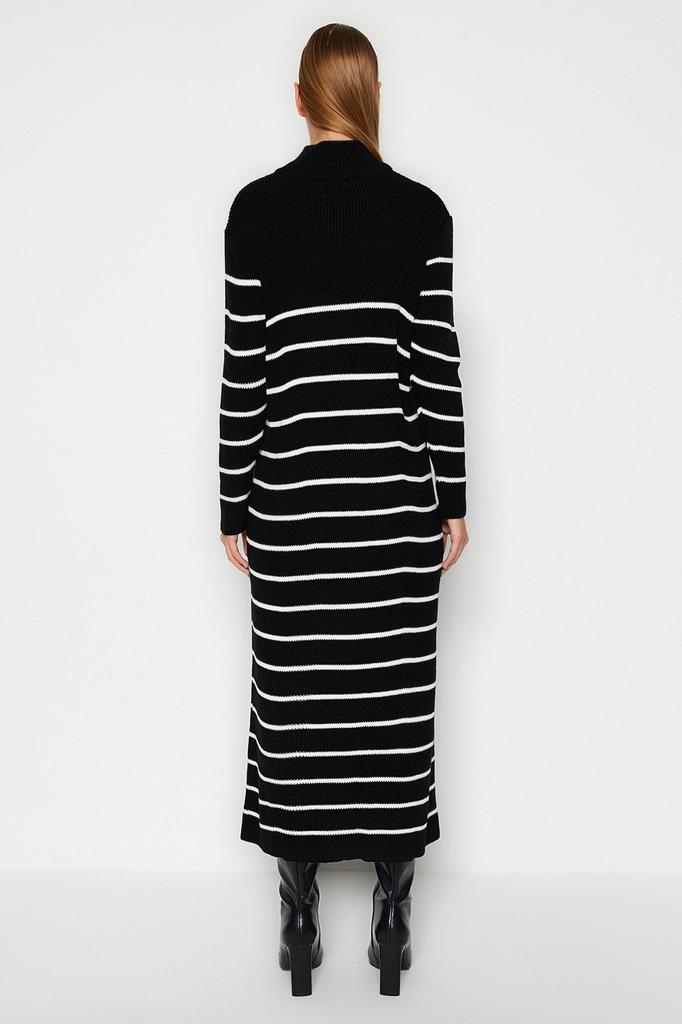 Женское модное новое платье-хиджаб, черное полосатое трикотажное платье на молнии с деталью