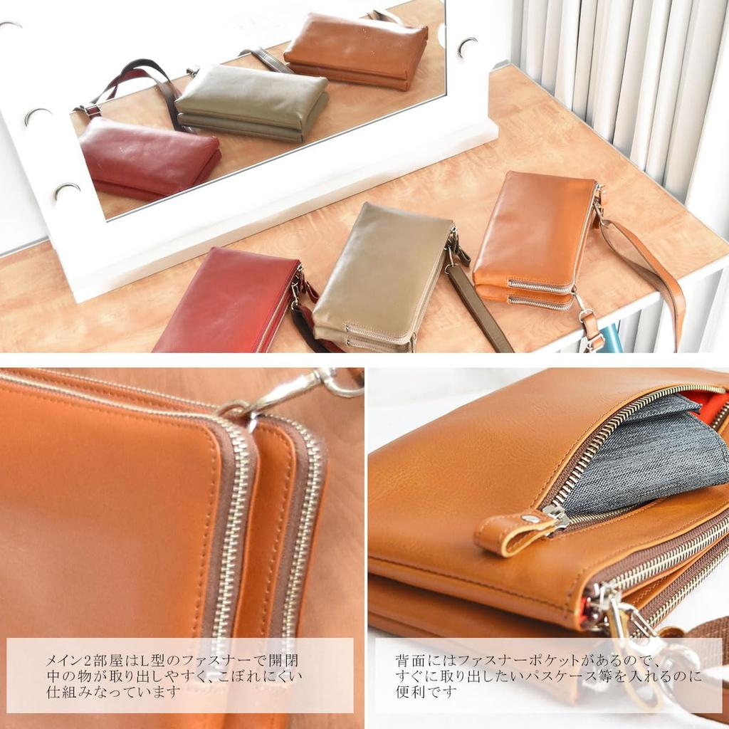 7645-OK Made in Japan Genuine Leather Shoulder Bag for Women, Cowhide Leather Wallet with Double Zipper, Convenient Storage, Popular, Easy to Use,