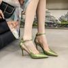 Модные женские туфли в китайском стиле ретро с ремешком на щиколотке на высоком каблуке, зеленые дизайнерские туфли на шпильках, женские туфли-лодочки для выпускного вечера, новинка 2024 года