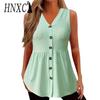 Женские модные повседневные летние однотонные блузки и рубашки без рукавов с v-образным вырезом и принтом