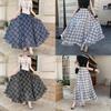 Long Vintage Check Plaid Chiffon Skirt With Asymmetric Hem For Summer Casual Women
