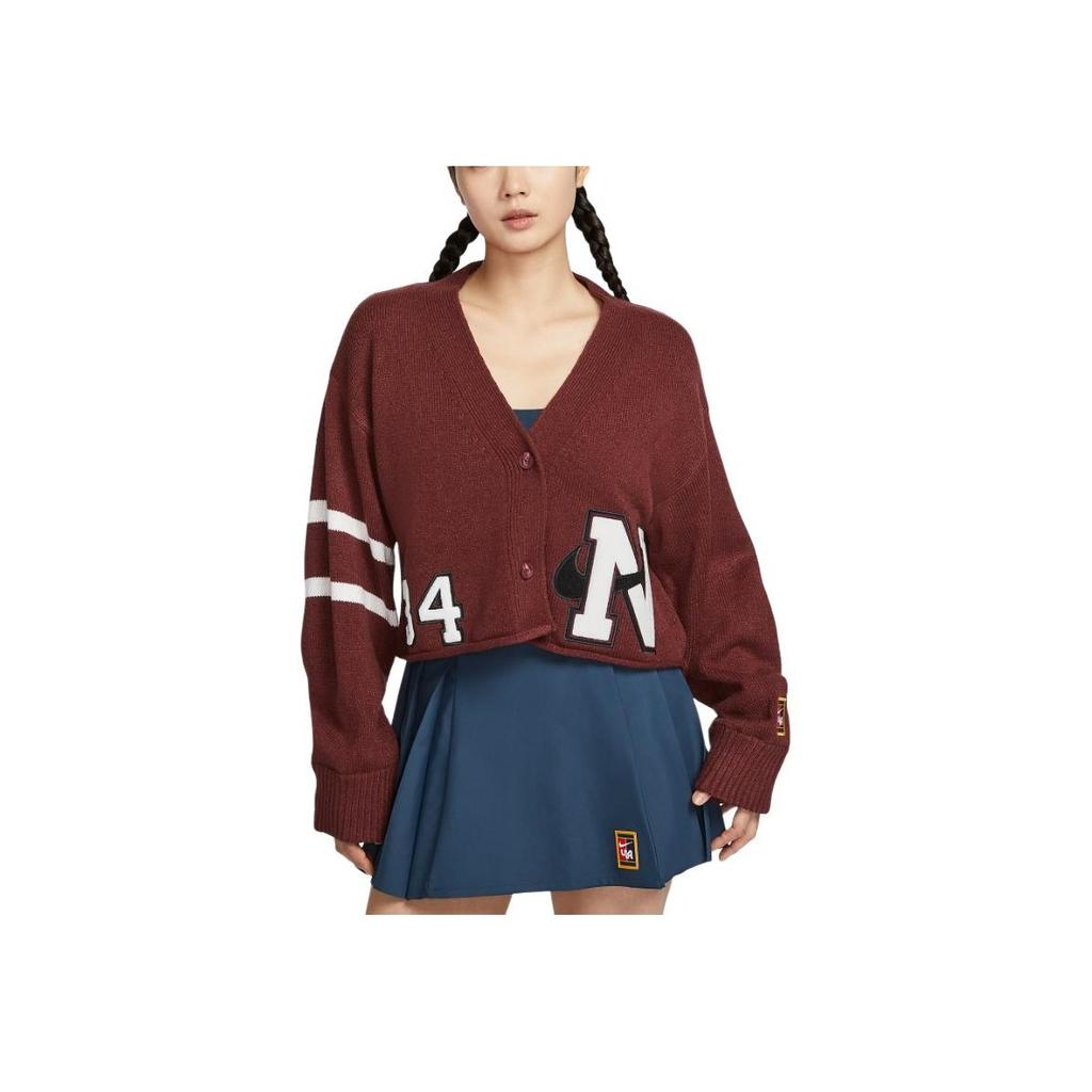 Nike Модный удобный свитер с длинным рукавом на пуговицах, женские топы, темно-красный FZ0275-619