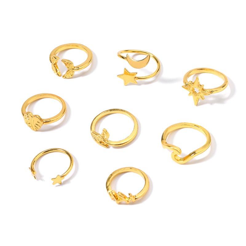 Accessories Exaggerated Alloy Fishtail Ring Pieces Personalized Stars Moon Ring Love Stacked Ring