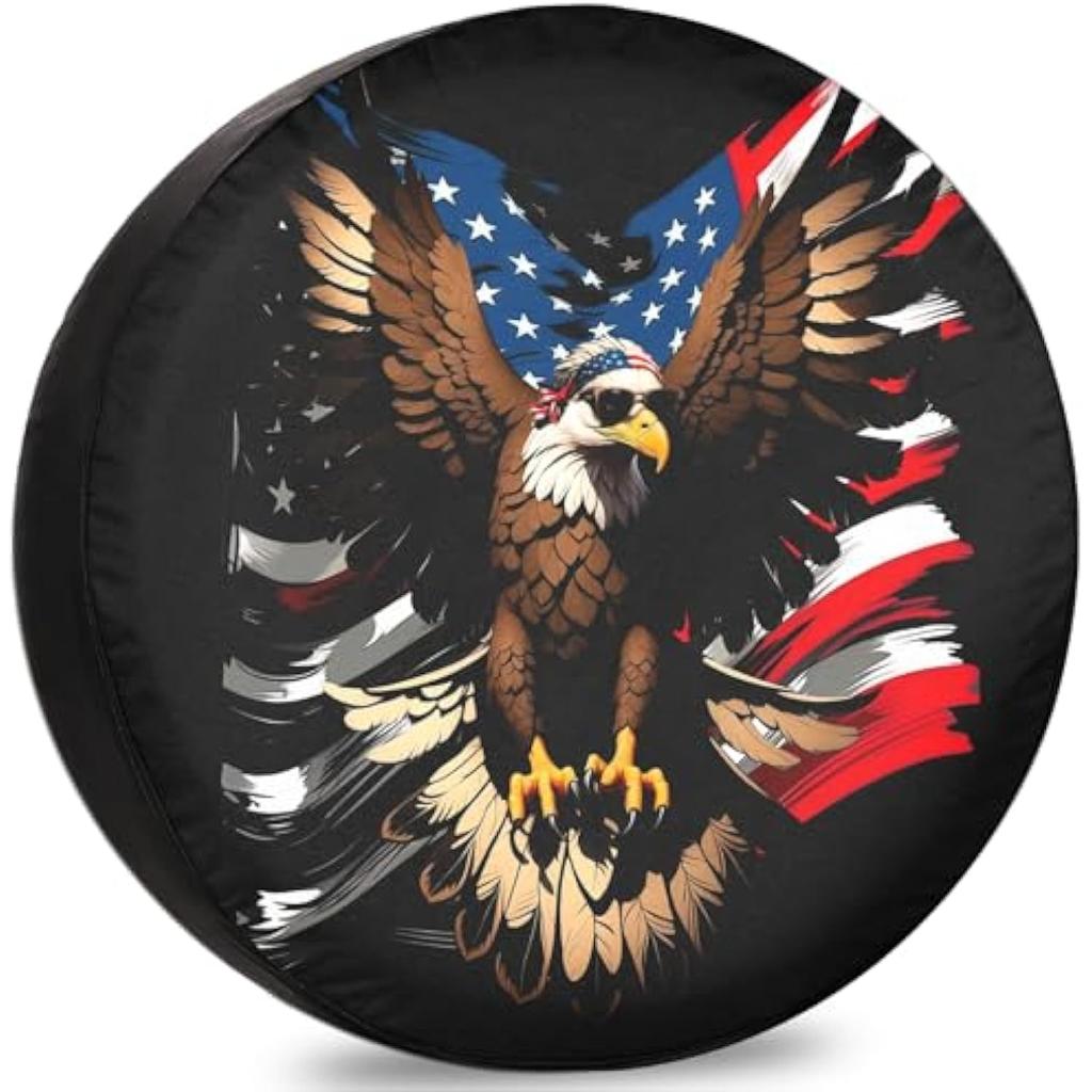 Eagle American Flag Spare Tire Cover Waterproof Outdoor RV Trailer Accessories