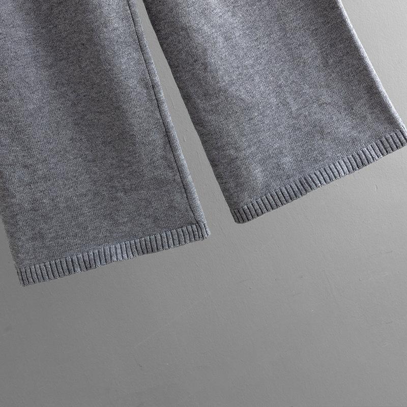 GMXIA Autumn and Winter Style Contrasting Color Round-neck Knitted Sweater Slimming Wide-leg Pants Two-piece Set for Women