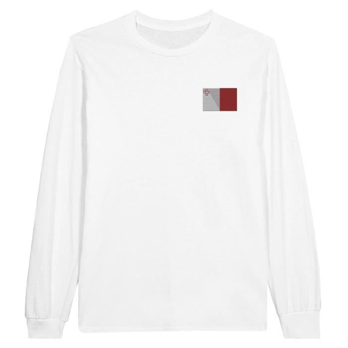 T-shirt à manches longues - PIXELFORMA - Drapeau de Malte - 100% coton - Manches longues - Confort optimal