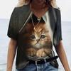 Женская футболка Kawaii Cat Print 3D футболка Топ для девочек Y2k Одежда Летние футболки с короткими рукавами с v-образным вырезом Повседневная праздничная женская футболка