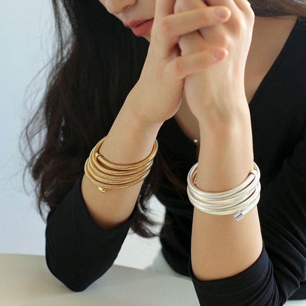 Модные унисекс украшения на запястье Уникальный металлический браслет в стиле пружины Наборный браслет Многослойный браслет для женщины мужчины
