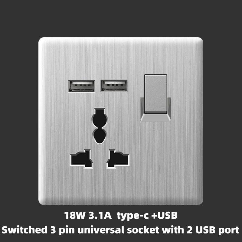 UK 13A with USB Type-c 18W Fast Charging Wall Power Socket plug,Universal Wall Light Household Switch Dual USB Electrical Outlet