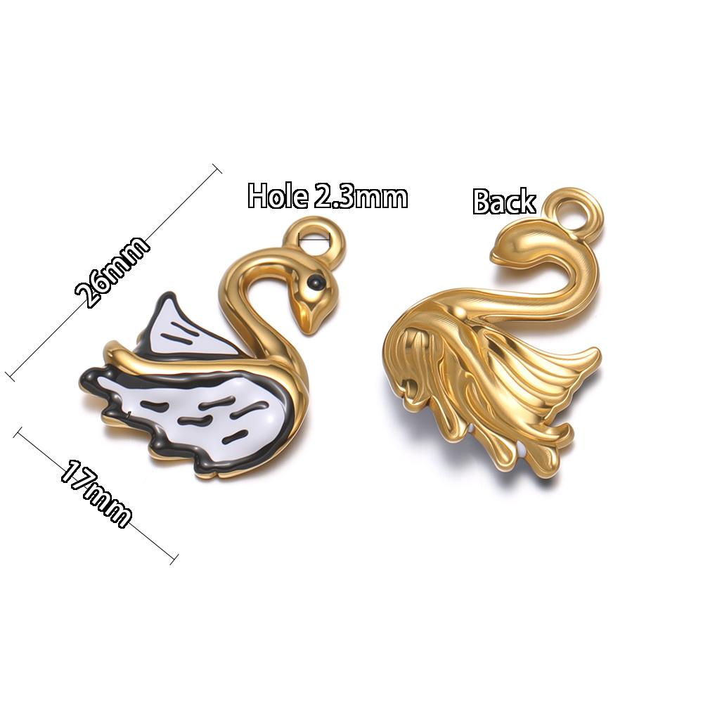 5Pcs Stainless Steel Cute Enamel Swan Charms for DIY Girls Necklace Pendants Earrings Findings Children Gifts Jewelry Making