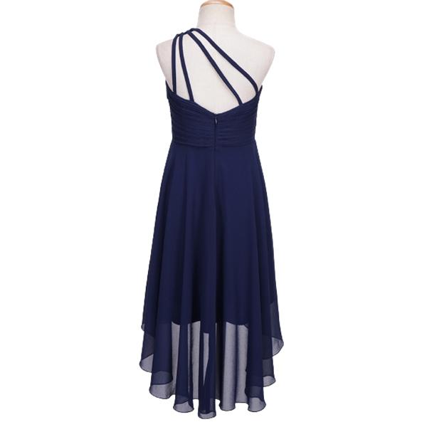 Kids Girls Ruched Shiny Beaded One Shoulder Dress High Waist High-low Hem Party Dress for Evening Proms