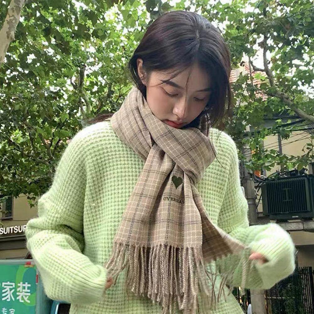 Female Winter For Girls Autumn Grid Wraps Korean Style Shawls Knitted Shawls Plaid Scarves