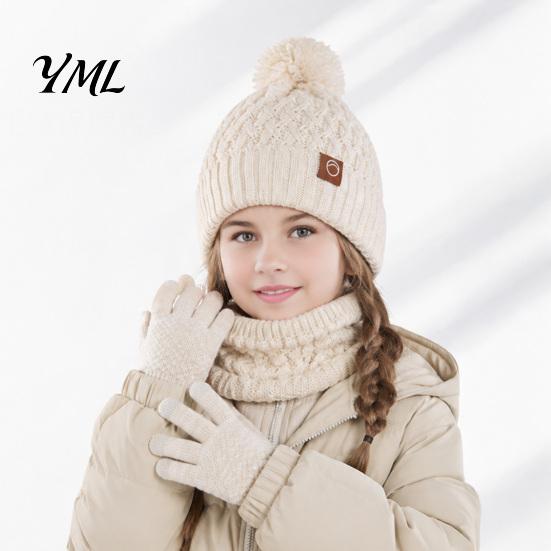 Holiday Gift for Kids in Winter Hat Scarf Gloves Set, 3-Piece Fleece Lined Beanies Neck Fashionable Outfit Kindergarten Warmer Mittens Boys