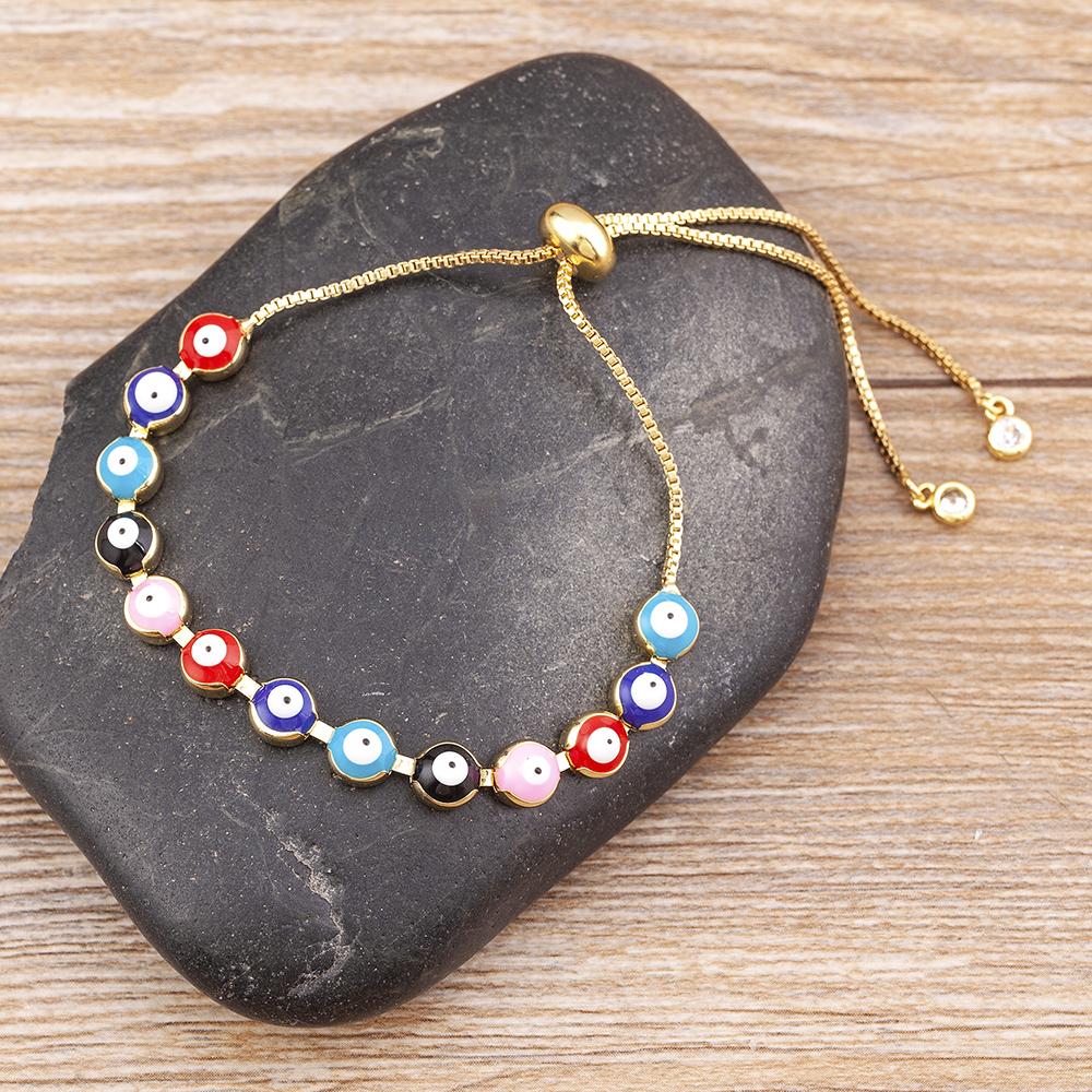 New Fashion Design Rainbow Handmade Beads Inlaid With Turkish Evil Eye Bracelet Women Adjustable Party Jewelry Lucky Gifts