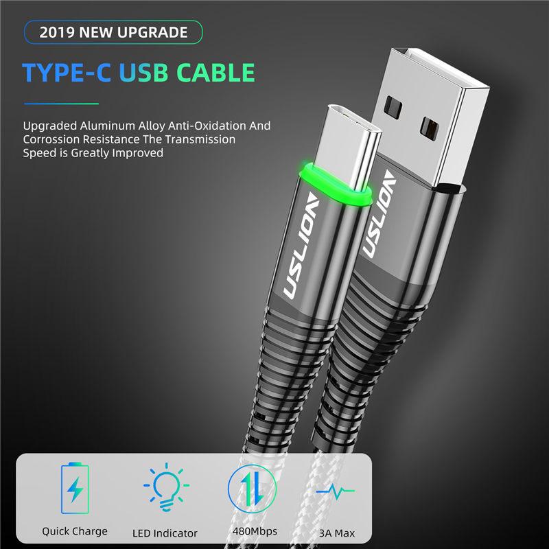 USLION 3A, 2 м, USB-кабель типа C, зарядное устройство для мобильного телефона, тип C, быстрая зарядка, шнур передачи данных Andriod Microusb