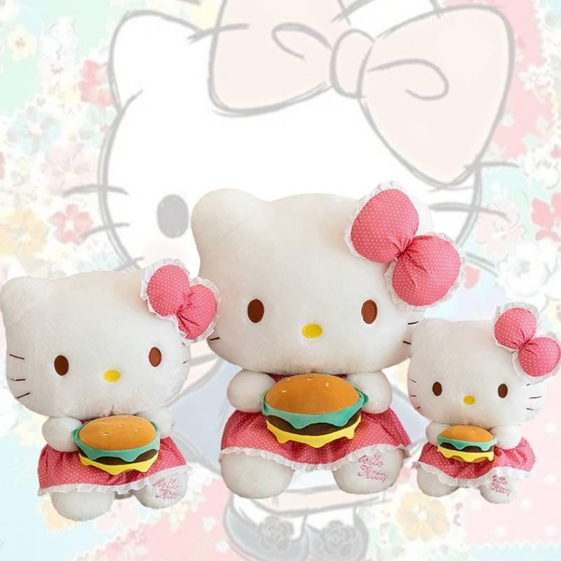 Adorable Plush Cat Doll Stuffed Toy With Burger Design Perfect Birthday Gift