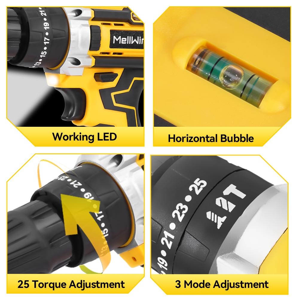 MELLWIN 38 Н.м крутящий момент электрическая ударная дрель многоцелевой аккумуляторный электрический шуруповерт DIY электроинструмент для Makita 18 В аккумулятор