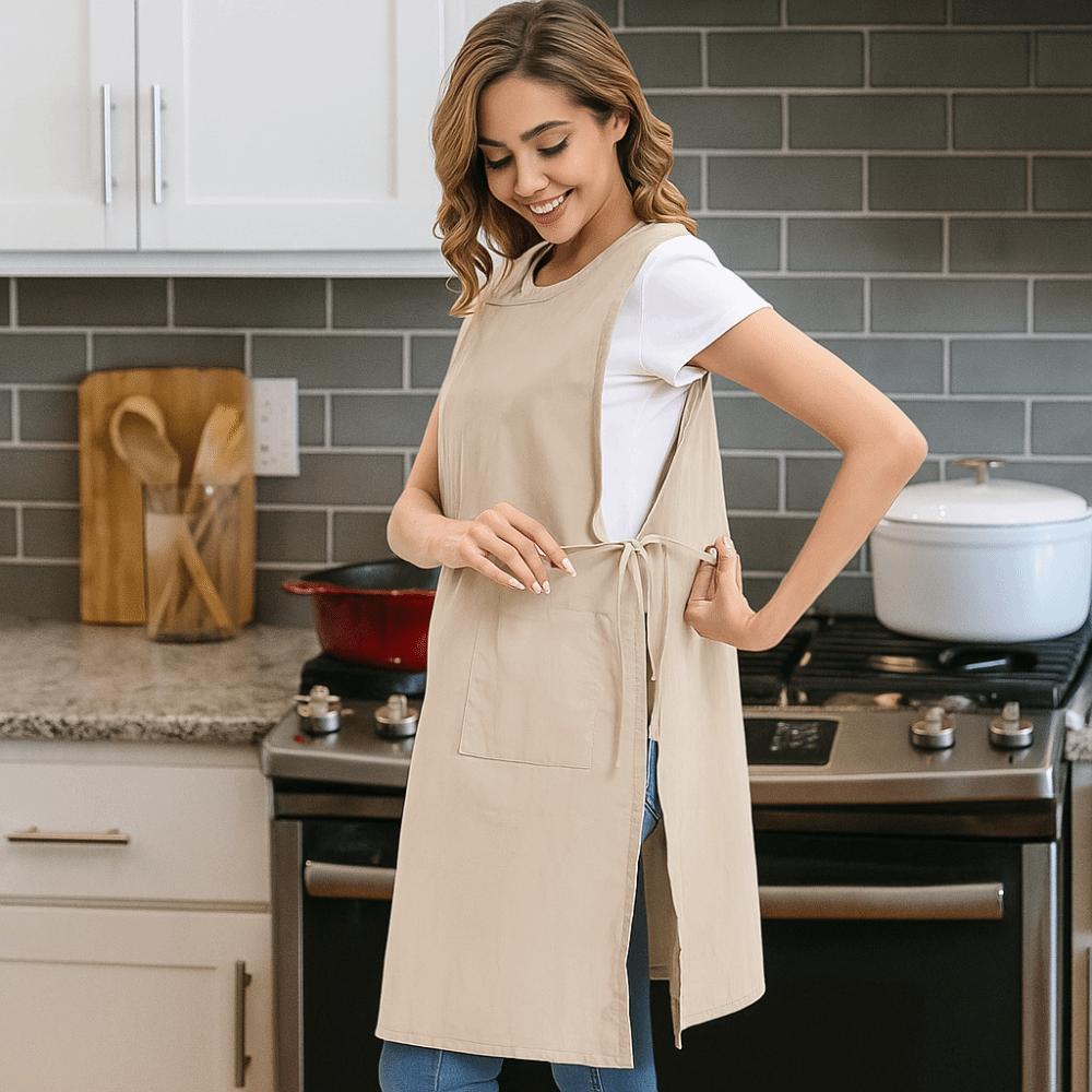 Априон в деревенском стиле с круглым вырезом Хлопковая рабочая одежда для выпечки Одежда для студии Кухонный фартук Цветочный магазин