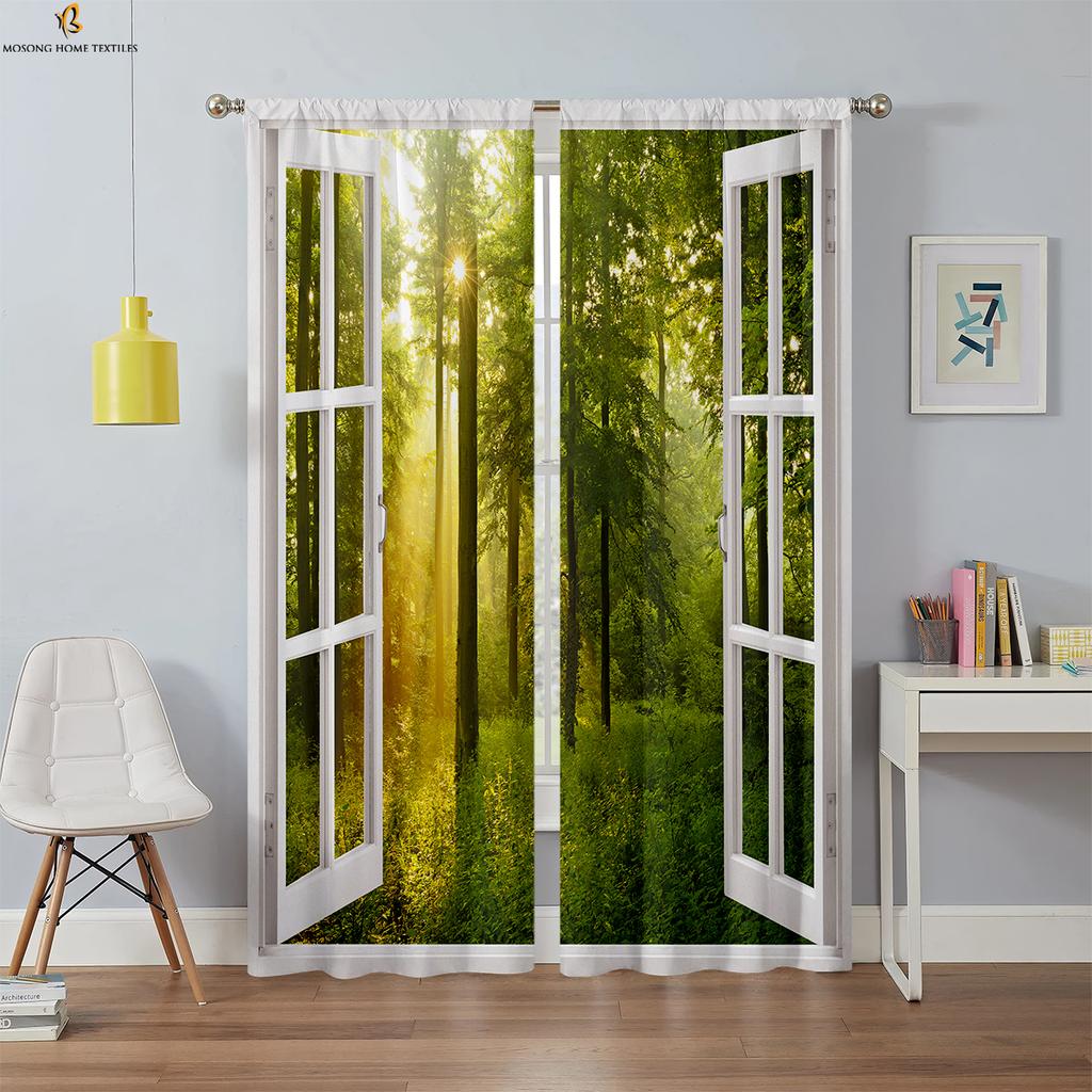 3D-печатные шторы с морским пейзажем за окном 100% полиэфирное волокно спальня гостиная кабинет декоративные шторы