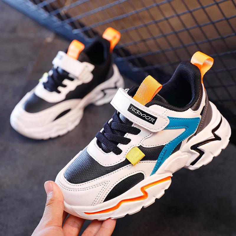 8938 Winter Leather Children's Cotton Shoes Warm Waterproof Lightweight Boys Velcro Middle and Older Children Outdoor Sports