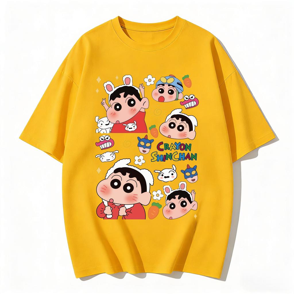 Crayon Shinchan Cute Cartoon T Shirt Unisex Women Kids Family Matching Tee Summer Casual Short Sleeve Cotton Top Fashion Streetwear